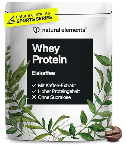 natural elements Whey Protein Pulver – Eiskaffee – 1kg – 23g Protein und 2,5g Kaffee-Extrakt pro Portion – für deinen Muskelaufbau, hochdosiert – in Deutschland produziert & laborgeprüft
