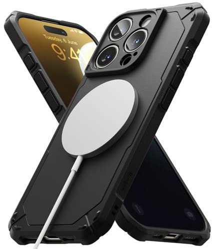 Ringke Rugged Gear Magnetic [Compatible with MagSafe] for iPhone 16 Pro Case, Rugged Shockproof Bumper Firm Grip Non-Slip Protective Phone Cover for Magnetic Charger/Accessories - Black