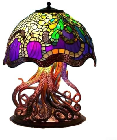 Oniissy Stained Plant Series Table Lamps, Colorful Resin Mushroom Table Lamp, Artistic Plant Creative Resin Mushroom Lamp, Perfect for Reading and Relaxing(lamp E)