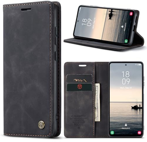 owlhold Funda Samsung Galaxy S23 FE Carcasa Avanzado PU Piel [Tarjetas y Billetera][Soporte Plegable][Cierre Magnético] Antigolpes Libro Carcasa para Samsung Galaxy S23 FE 5G-Negro