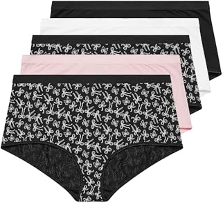Yourset 5 Pack Curve & Pink Bow Print Full Briefs - Women's - Plus Size Curve