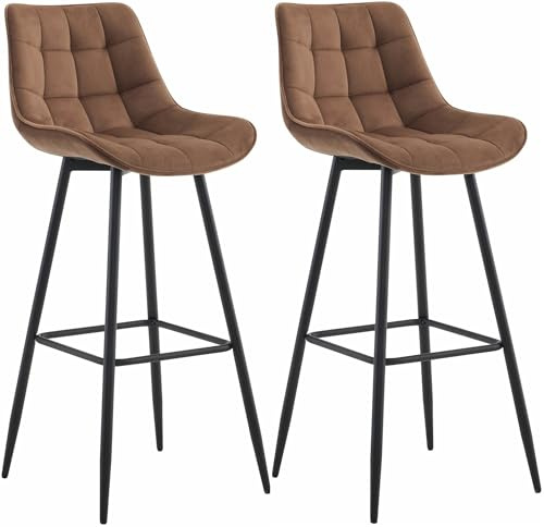 CLP 2er Set Barhocker Dartford I Gepolsterter Barstuhl I Metall-Gestell | Farbe braun Material Samt