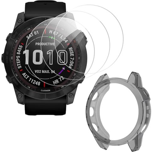 ToVioc [3+1 Pezzi Pellicola Protettiva Compatibile con Garmin Fenix 7X 51mm/7X Solar/7X Sapphire Solar, [Anti-Graffio] [Alta Definizione] Cover Fenix 7X 51mm Custodia TPU - Nero