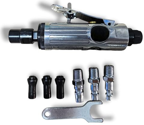 Terryshop74 Perceuse à Air Comprimé Pneumatique en Ligne 1/4 avec 3 Adaptateurs de Broche et 3 Adaptateurs d'Air