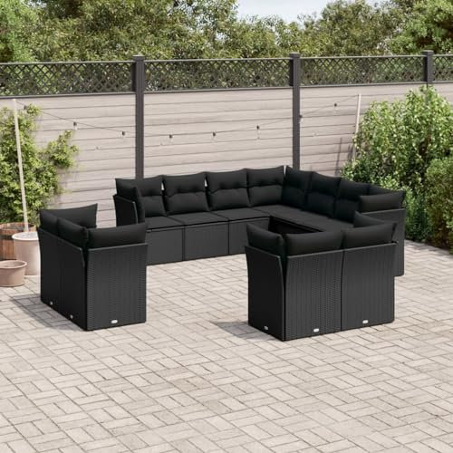 Iiaky 11-TLG. Garten-Sofagarnitur mit Kissen Garden Sofas TerrassenmöBel Lounge Set Balkon Lounge GartenmöBel Set Schwarz Poly Rattan - 3250344