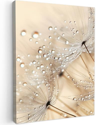 MuchoWow© Bild auf Leinwand Schlafzimmer Bilder Badezimmer Wand Deko | 30x40 cm - Wohnzimmer Modern Wanddeko Bilderwand Geschenk Pusteblume - Abstrakt - Natur - Beige