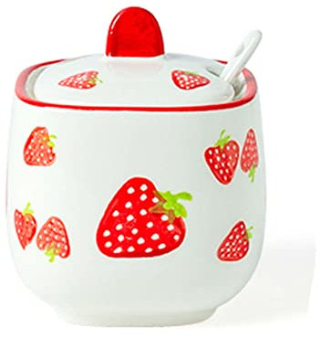 Zuccheriera con motivo disegnato a mano con coperchio, zuccheriera in ceramica a forma di tazza da tè, accessori for caffè, versatore for zucchero, portaspezie da cucina-rosso-uno barattoli for spezie