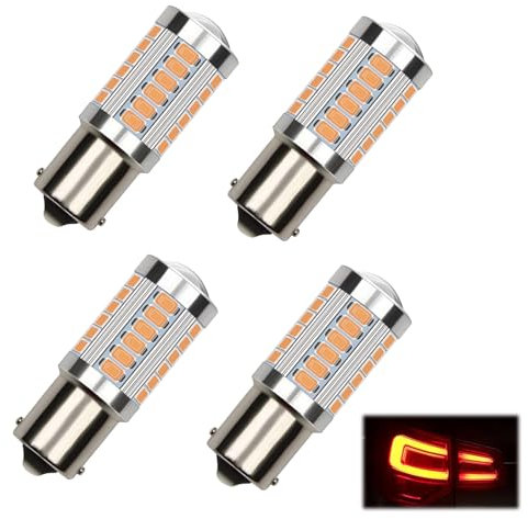 4 Pcs 1156 Ba15S 1156 P21W LED Bulbs, Amber Yellow Orange Led Bulbs 12v 3W LED 5630 Bulbs Extremely Bright Turn Signal Lights Indicator Bulb Reverse Signal Bulb for Day Running Light Tail Light