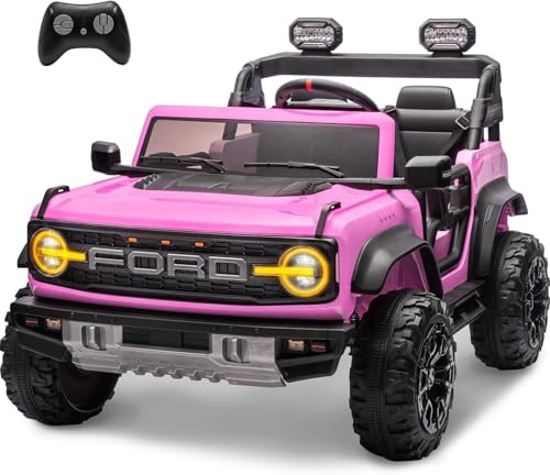 Ford Bronco Raptor 24V Maxi Fuoristrada 2 Posti Auto Macchina Elettrica per Bambini Telecomando Luci a Led Bluetooth Ammortizzatori Carico Massimo 60 Kg (Rosa)