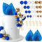 NEBURORA 64 Pcs Balls Cake Toppers and Leaves Decoration Set Mini Balloons for Cake Decorating Supplies Balls Cake decorations for Baby Shower Cake Toppers Birthday Cake Decorations (Blue Gold）