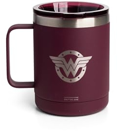 Smartshake Bohtal Insulated Coffee Mug 12 oz, Double Wall Vacuum Insulated Mug with Lid, Leakproof BPA-Free Stainless Steel Coffee Cup, Travel Mug for Hot & Cold Beverages -Wonder Women Logo