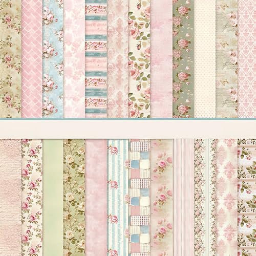 Scrapbook Papier Rosa Scrapbook Bastelpapier mit Blumen Muster, 24 Blatt Doppelseitiges Scrapbooking Papier, Dekorpapier für Journal Scrapbooking (A, 30,5x30,5 cm/12x12 inch)