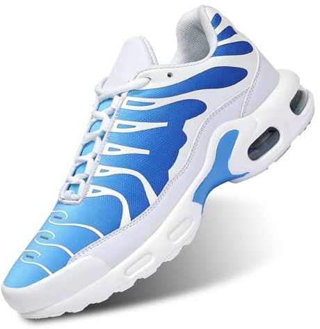 Men's Fashion Sneaker Air Cushion Running Shoes for Men Athletics Non Slip Soft Sole Work Gym Sport Cross Trainer Tennis Basketball Shoes White Blue