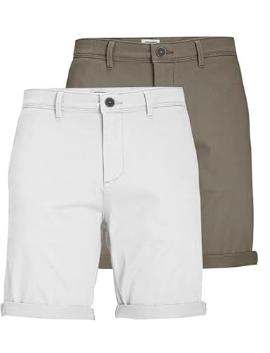 JACK & JONES Short Chino pour Homme, Coupe Droite, Lot de 2 (Velours côtelé/Blanc), L