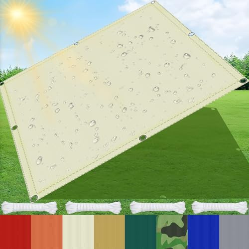 AMXFS Sonnensegel mit Ösen mit 95% Schattierwirkung aus Oxford-Stoff 180g/㎡ 2m x 4m Garten markisenstoff wasserdicht UV-Schutz Sonnenschutz für Camping Balkon Schwimmbad Carport - Beige