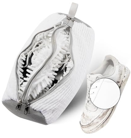 2-in-1 Shoe Washing Bag for Washing Machine – Dual Compartment white Laundry Bag, Reusable & Tear-Resistant for Trainers, Sneakers, Running Shoes (Wash 2 Shoes in 1 Bag)