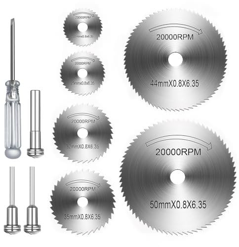 6PCS Cutting Wheel Set in 6 Sizes, HSS Circular Saw Blades for Dremel Rotary Tool Cutting Discs with Mandrels and Screwdriver Mini Drill Saw Blades for Wood Plastic Metal and More