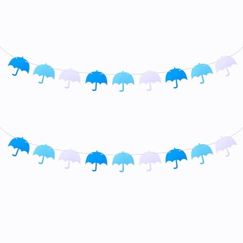 SaktopDeco 2 Pack Umbrella Garland Felt Blue Umbrella Banner Hanging Weather Themed Baby Shower April Party Decorations
