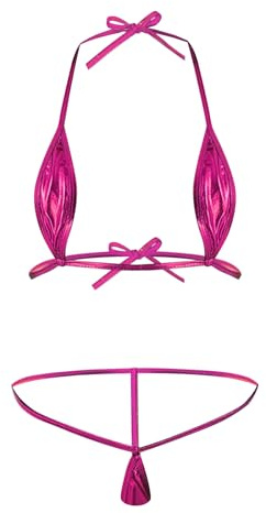 Extreme Micro Bikini Lingerie Set for Women Wet Look Leather Outfit Strappy Mini Bra and Thong Halter Top Tiny String 2 Piece Swimsuit Clubwear for Valentine Gift Roleplay Beach