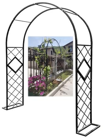Arche Jardin En Metal Pour Plantes Grimpantes, Décor De Mariage De Pelouse, 140 180 200 240 260 280 300 340 cm Treillis Tonnelle Tube Carré Avec Base, Pergola Support Extérieur(Noir,LxHxD 240x240x40cm