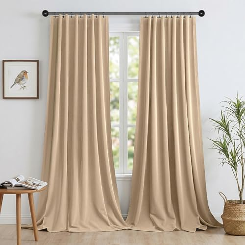 PLODAXE 2er Set Samtvorhang Kräuselband, Schöne Samt Gardinen Verdunkelung Multifunktionsband, Thermogardine, Velvet Vorhang Flächenvorhänge Wohnzimmer, Schlafzimmer (H244xB132CM, Amber)