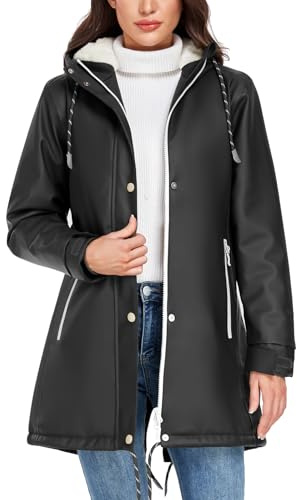 Vancavoo Veste Imperméable Femme Capuche Manteau de Pluie Longue Parka Coupe Vent Vêtements d'Extérieur pour Camping Randonnée,Noir,XL