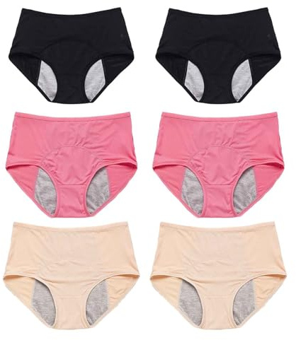 6 Pièces Culotte D'incontinence Urinaire, Anti-fuites Physiologique en Coton de Protection, Lavable avec Zone Absorbante Anti-Fuite pour Femmes