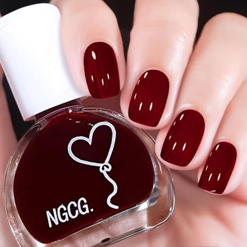 Burgundy Red Nail Varnish,Long Lasting Quick Drying & Chip Resistant Jelly Nail Polish High Glossy for DIY Salon Manicure at Home, No Need UV(10ML)