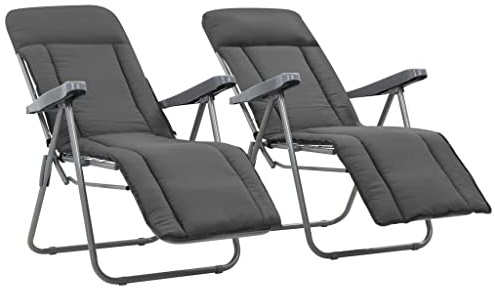 Klappbare Gartenstühle mit Polstern 2 Stk. Stahl und Stoff,Verstellbares 5-Positionen-Design,Mit Armlehnen und Fußstütze,campingstuhl klappbar,gartenstuhl klappbar,Für Balkon,Grau,58x73x107 cm