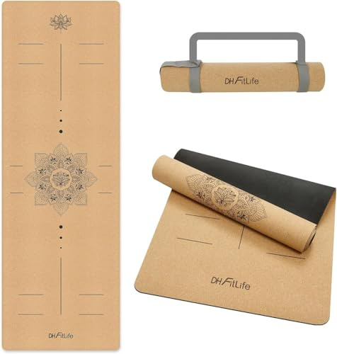 DH FitLife Yogamatte Kork 183 x 61 x 0,6 cm, dicke rutschfeste Yoga Matte