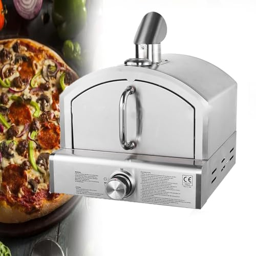 Portable Outdoor Gas Pizza Oven, Outdoor Barbecues, Adjustable Heat Control Dial, Burner, Stone & Regulator Hose - Cooks 12 Pizza in 60 Seconds