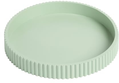 OHS Round Decorative Tray, Ribbed Coffee Table Tray Modern Bathroom Vanity Trays for Dresser Jewellery Toilet Tank Bedroom Kitchen Countertop Candle Holder Storage Organiser, Sage Green