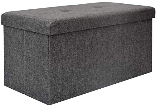 DuneDesign Sitzbank mit 80L Stauraum - 76x38x38 cm Sitzhocker - Faltbare Sitztruhe mit Trennwand Truhenbank Dunkelgrau