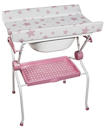 PLASTIMYR - Bañera Cambiador Para Bebé | Chasis Plegable | Sistema Antivuelco | Cubeta Rígida Con Desagüe | Bandeja Portaobjetos | Apta Encima Sanitarios, Rosa, 1 Unidad, Plástico