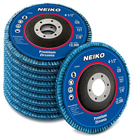 Neiko 11146A Premium Zirconia Flap Disc | 4.5 x 7/8-Inch, 120 Grit, Flat Type #27-10 Pack
