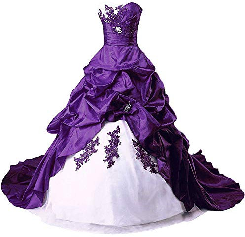 Zorayi Robes de mariée Longue Taffetas Robe de Nuptiale Robes de Bal Vêtements de mariée Femmes sans Bretelles Blanc & Violet Taille 44