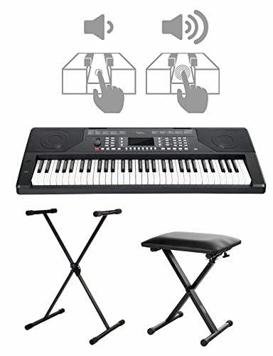 FunKey 61 Edition Touch Keyboard Set - 61 Tasten - Touch Response - 300 Sounds & 300 Rhythmen - Begleitautomatik und Lernfunktionen - inkl. X-Stativ und Hocker - schwarz