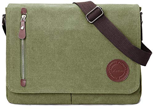 Vintage Canvas Satchel Kuriertasche für Männer und Frauen, Reise-Schultertasche 13,5 Zoll Laptoptaschen Büchertasche (Armeegrün)