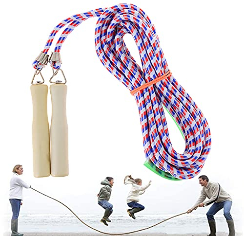 XPuing Cuerda larga de saltar de colores, 5 metros, 7 metros, 10 metros, cuerda de saltar y juegos, cuerda de saltar de madera para adultos y niños (rojo y azul, 7 m)