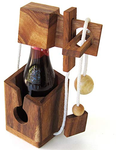 CASSE TÊTE pour BOUTEILLE de Bière. Jeu puzzle en bois massif aux normes CE, marque française Le Délirant®, difficulté 3/6. Tentez de libérer la bouteille ! idée cadeau original Noël - fête des pères.