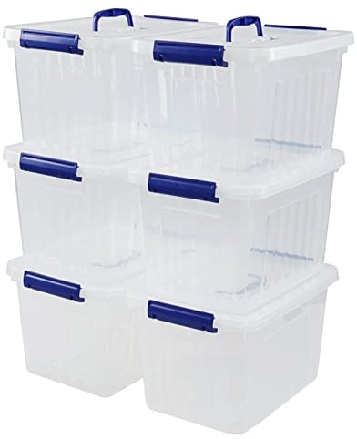 Readsky 12 L Plastic Storage Box, Clear Storage Latch Box, 6 Packs