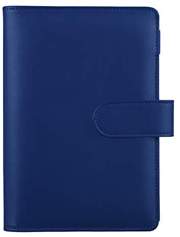 HAUTOCO A6 PU-Leder-Notizbuch, nachfüllbar, 6 Ringordner für A6-Füllpapier und Bargeld, Budget-Umschläge, lose Blätter, persönlicher Planer, Bindereinband mit magnetischer Schnalle, Marineblau
