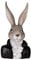 putziger origineller Kleiner Osterhase als Büste im Anzug mit gepunktetem Rüschenhemd schwarz-weiß