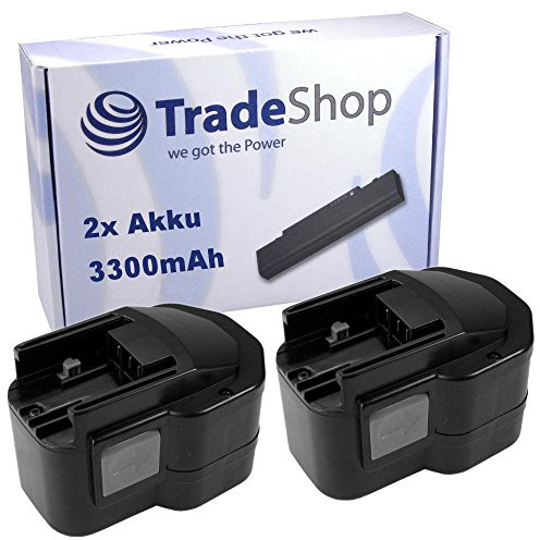 2X Trade-Shop Premium NI-MH Akku, 12V / 3300mAh ersetzt Atlas Copco AEG Milwaukee 4932367904 4932373522 4932376508 49-24-0150 PBS3000 für 0502-23 0502-25 0502-52 12V Power-Plus BF12 MX12 MXS12