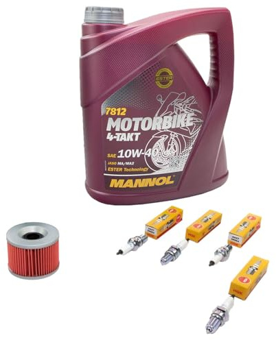 Pack maintenance huile 4L + filtre à huile + bougies pour Kawasaki ZR-7 750 F ZR-7 750 S ZR750FF ZR750FH années 1999-2004