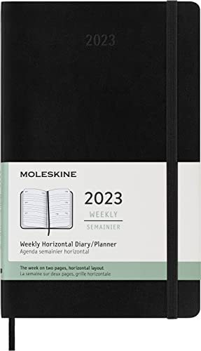Moleskine Wochenplaner 2023, 12-Monats-Wochenkalender mit Horizontalem Layout, Horizontaler Wochenplaner, Hardcover, Großformat 13 x 21 cm, Farbe Schwarz