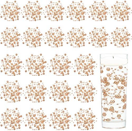 24 Pcs Artificial Pearl String for Floating Candle Faux Pearls Beads String Pearl Party Garland Decoration for Vases Filler Wedding Centerpiece Christmas Party Decor (Rose Gold)