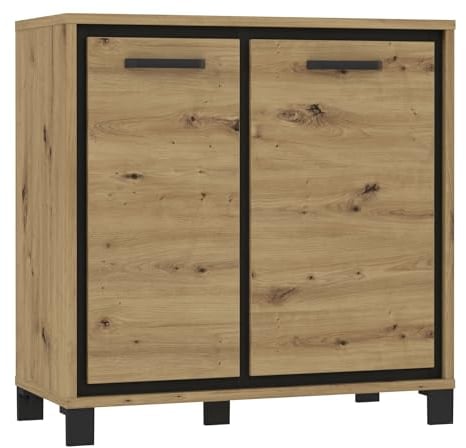 Forte TRONDHEIM Kommode 2 Türen, Holzwerkstoff, Artisan Eiche/Schwarz Eiche, B x H x T: 91,4 x 91,2 x 41,5 cm
