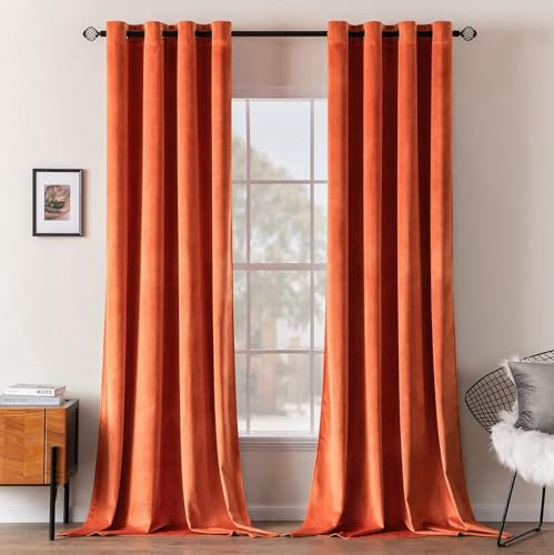 MIULEE Orangegelb Samtvorhang mit Ösen, Wunderschön Weich Vorhänge Samt für Deko Schlafzimmer Wohnzimmer, 2 Stück Samt Gardinen Blickdicht Jedes 260 cm Hoch, Dicker Velvet Thermovorhang Winter