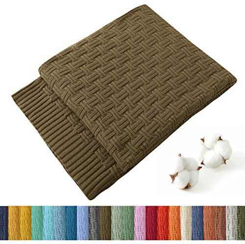 TREELY Zopf-Überwurfdecke für Couch und Bett, weiche, gemütliche Herbststrickdecke, Bauernhaus, warme gestrickte Überwurfdecken für den Winter (78,9 x 101,6 cm, Khaki)